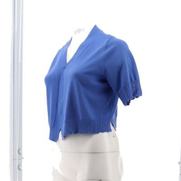 NWT ISAAC MIZRAHI SCALLOP TRIM OPEN FRONT CARDIGAN SWEATER BLUE BONNET XS - Picture 2 of 8